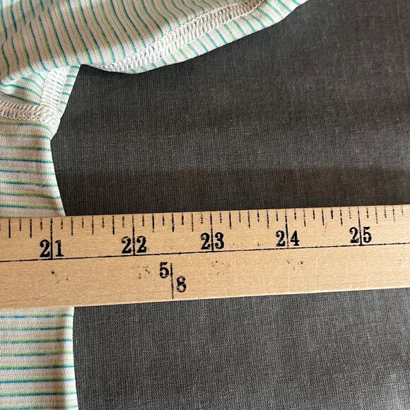 Lululemon Metal Vent Tech‎ Polo Shirt Mens Blue Green Striped Outdoor Athleisure - Picture 8 of 8